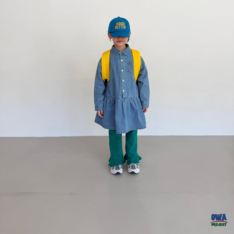 O Wa - Korean Children Fashion - #fashionkids - Shirred Denim One-piece - 6