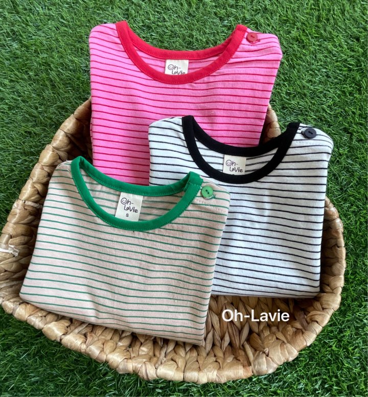 Oh lavie - Korean Children Fashion - #designkidswear - Round Patch Stripe Tee - 11