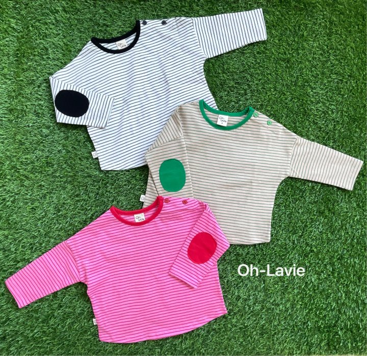Oh lavie - Korean Children Fashion - #kidsstore - Round Patch Stripe Tee