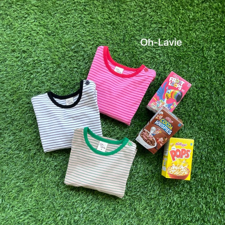 Oh lavie - Korean Children Fashion - #magicofchildhood - Round Patch Stripe Tee - 5