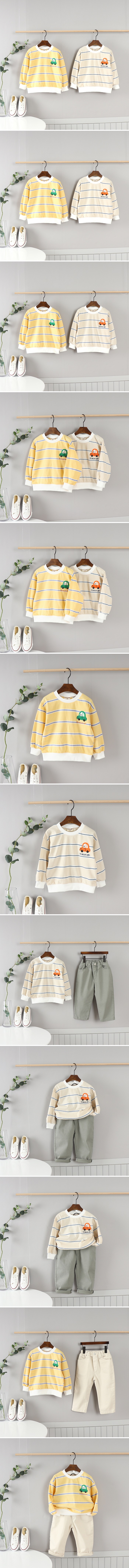 Olive denim - Korean Children Fashion - #childrensboutique - Striped Car Tee
