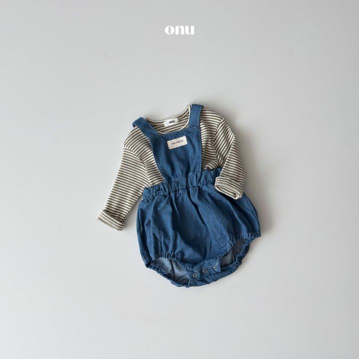 Onu - Korean Baby Fashion - #onlinebabyshop - Bebe Denim Suspender Suit - 6