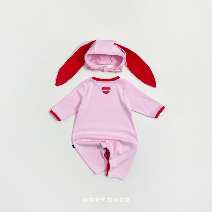 Oott Bebe - Korean Baby Fashion - #babyclothing - Modal Heart Full Bodysuit Bunny Bonnet Set - 10