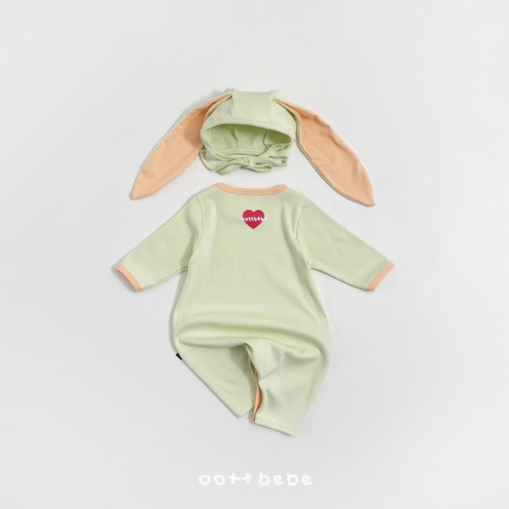 Oott Bebe - Korean Baby Fashion - #babyfashion - Modal Heart Full Bodysuit Bunny Bonnet Set - 11