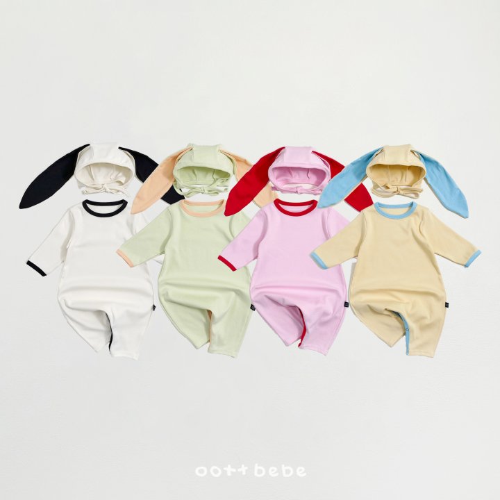 Oott Bebe - Korean Baby Fashion - #babyootd - Modal Heart Full Bodysuit Bunny Bonnet Set