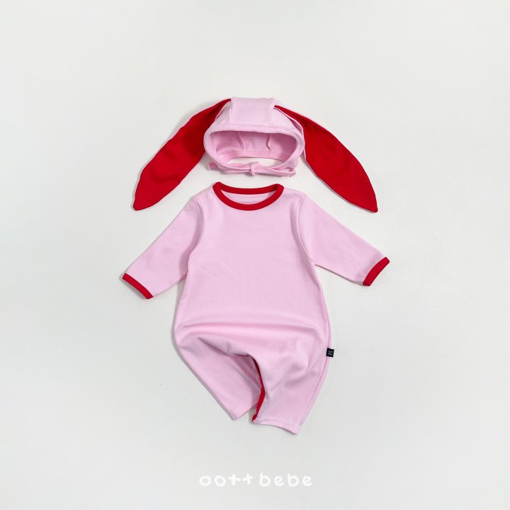 Oott Bebe - Korean Baby Fashion - #onlinebabyshop - Modal Heart All-in-One Suit Bunny Bonnet Set - 5