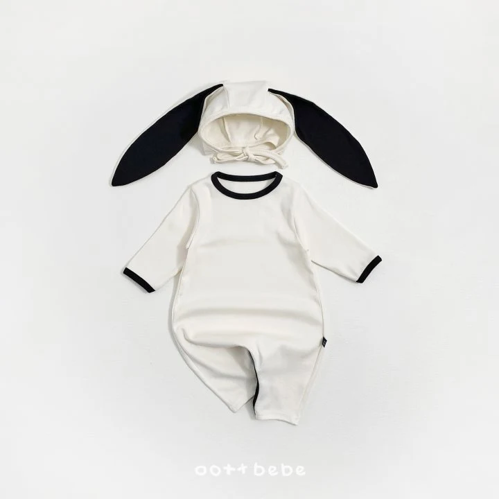 Oott Bebe - Korean Baby Fashion - #smilingbaby - Modal Heart Full Bodysuit Bunny Bonnet Set - 7