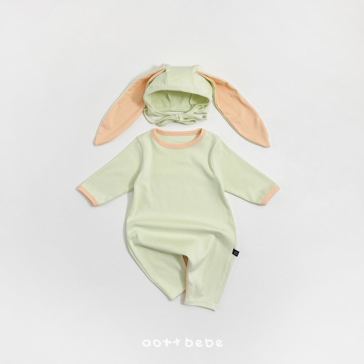 Oott Bebe - Korean Baby Fashion - #smilingbaby - Modal Heart All-in-One Suit Bunny Bonnet Set - 6