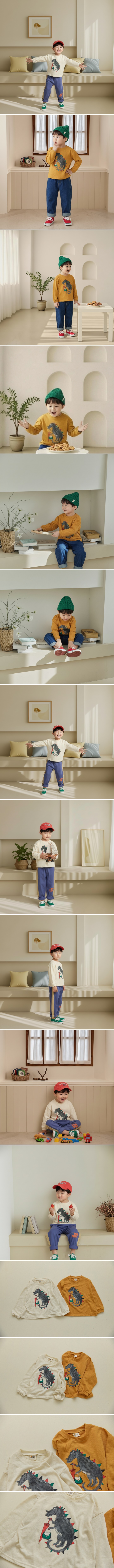 Orange Mom - Korean Children Fashion - #designkidswear - Horned Dino Tee