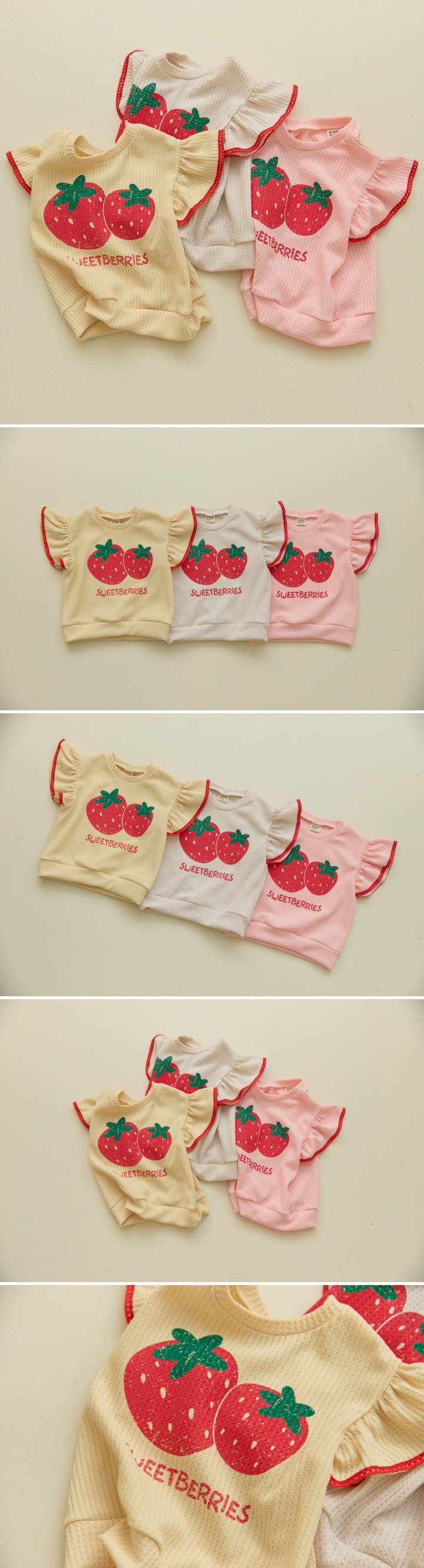 Orange Mom - Korean Children Fashion - #toddlerclothing - Lace Strawberry Vest