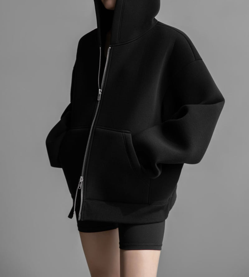 Paper Moon - Korean Women Fashion - #momslook - Oversized Neoprene Two Way Full Zipped Hoodie - 3