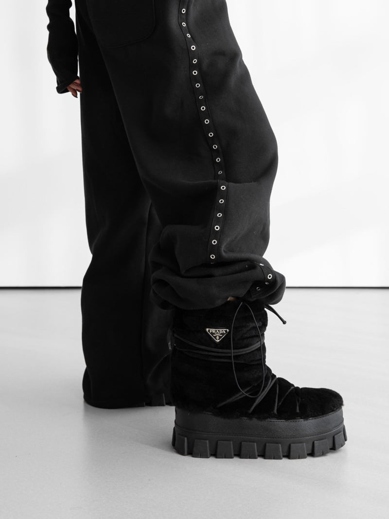 Paper Moon - Korean Women Fashion - #momslook - Oversized Eyelet Line Detail Sweat Wide Trousers - 2