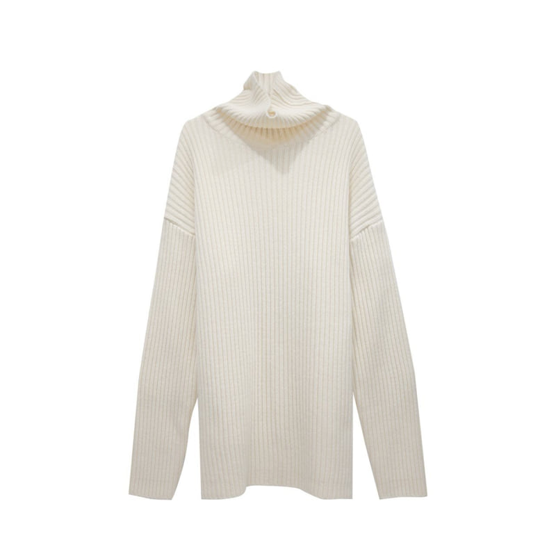 Paper Moon - Korean Women Fashion - #momslook - Turtleneck Ribbed Knit Mini Dress - 3