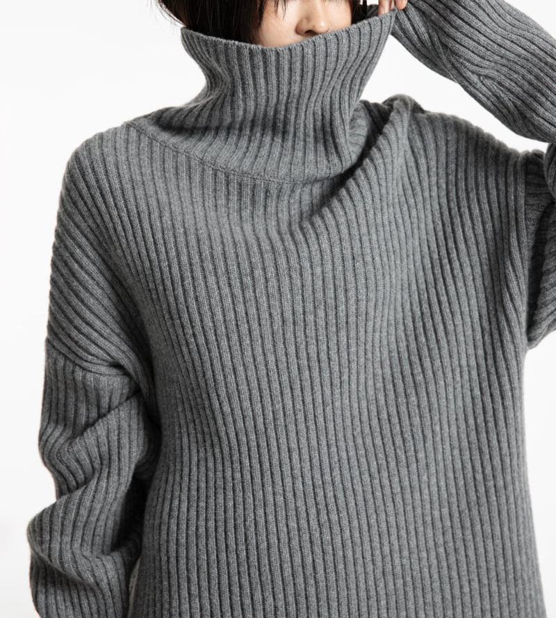 Paper Moon - Korean Women Fashion - #momslook - Turtleneck Ribbed Knit Mini Dress - 7