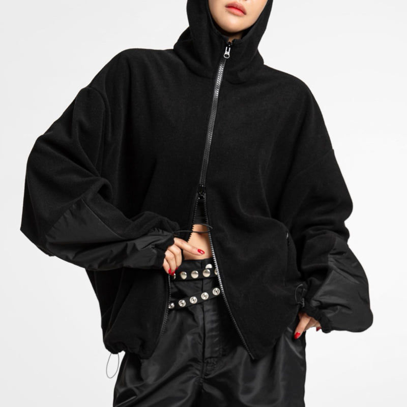 Paper Moon - Korean Women Fashion - #momslook - Classic Fleece Fabric Combi Hoodie Zipped-up Jacket - 12