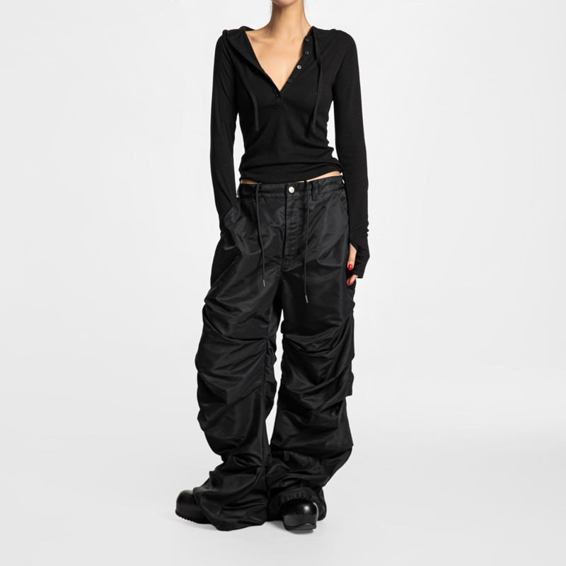 Paper Moon - Korean Women Fashion - #momslook - Finger Hall Sleeved Button Point Jersey Hoodie - 12