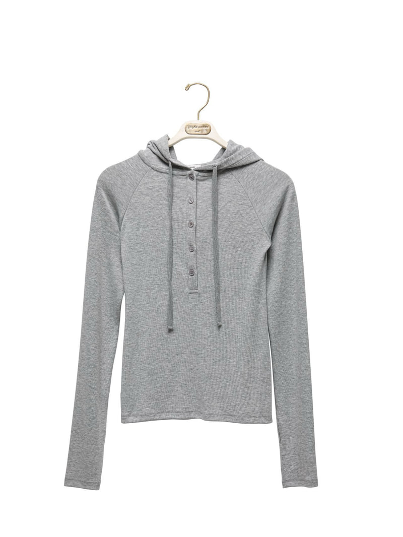 Paper Moon - Korean Women Fashion - #momslook - Finger Hall Sleeved Button Point Jersey Hoodie - 8