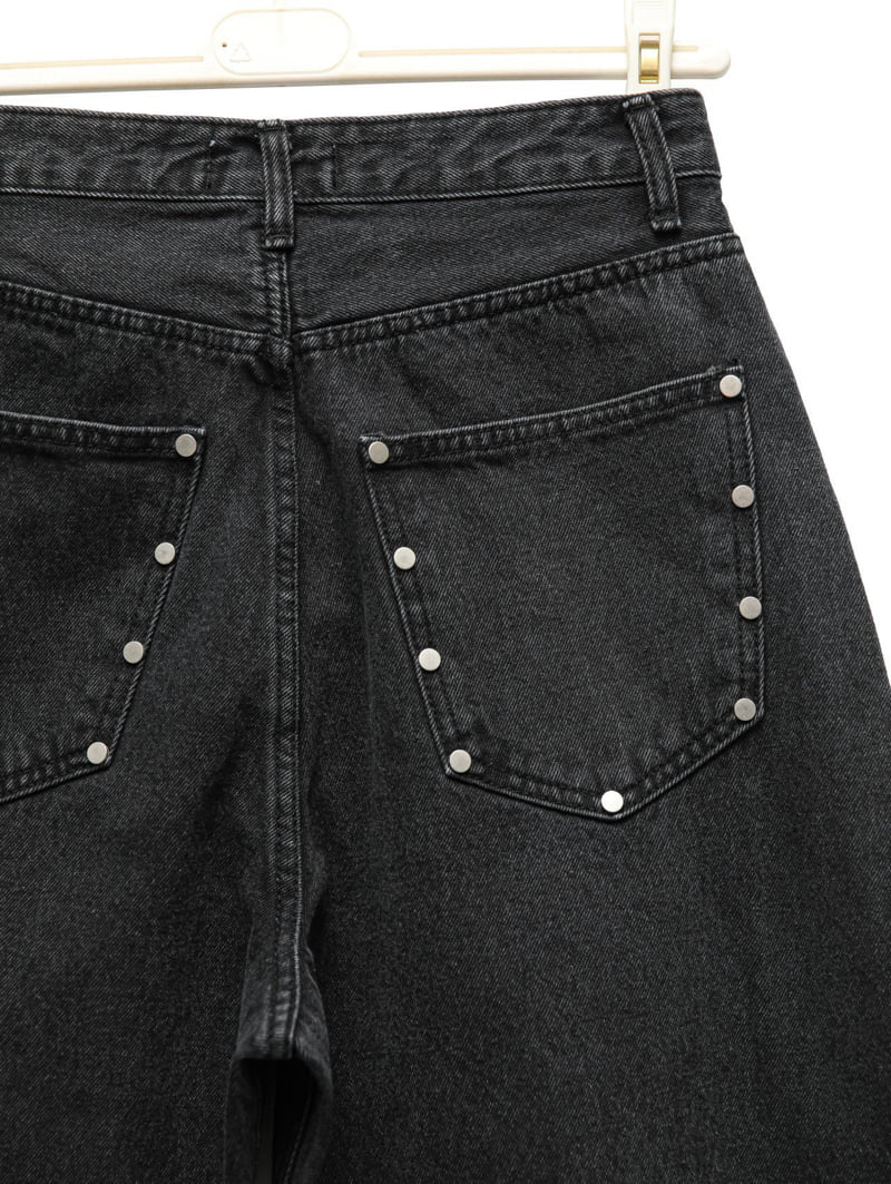 Paper Moon - Korean Women Fashion - #momslook - Stud Point Washed Black Wide Denim Pants - 11