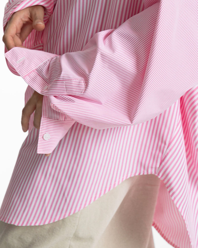 Paper Moon - Korean Women Fashion - #momslook - Oversized Striped Combi Button Down Shirt