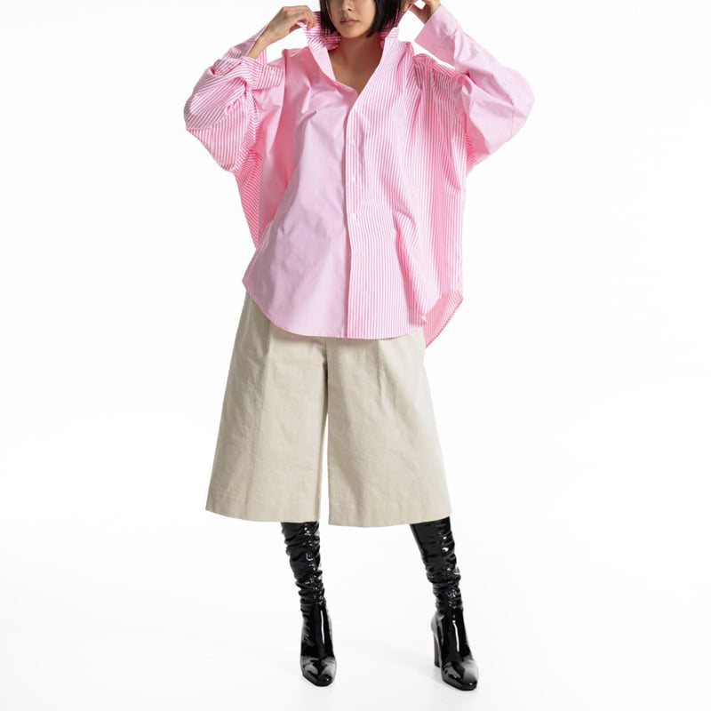 Paper Moon - Korean Women Fashion - #momslook - Oversized Striped Combi Button Down Shirt - 3
