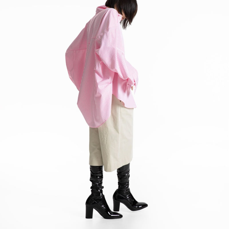 Paper Moon - Korean Women Fashion - #momslook - Oversized Striped Combi Button Down Shirt - 5