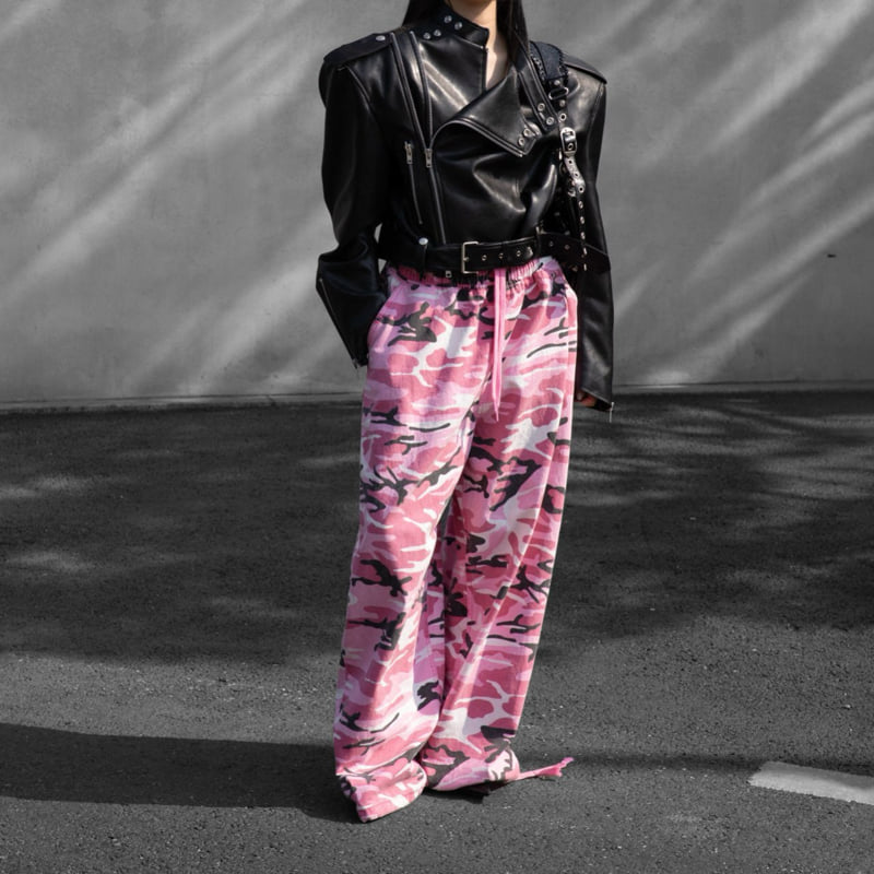 Paper Moon - Korean Women Fashion - #momslook - Camouflage Cotton Banded Maxi Wide Trousers