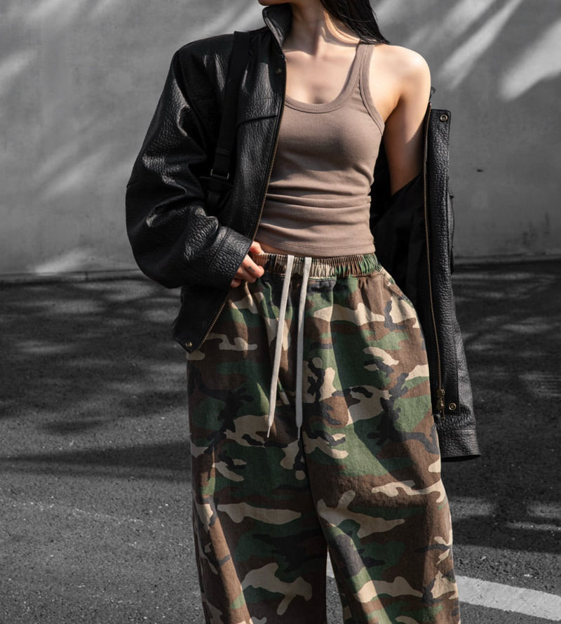 Paper Moon - Korean Women Fashion - #momslook - Camouflage Cotton Banded Maxi Wide Trousers - 11
