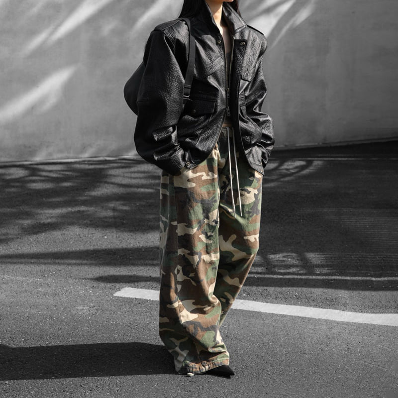 Paper Moon - Korean Women Fashion - #momslook - Camouflage Cotton Banded Maxi Wide Trousers - 9