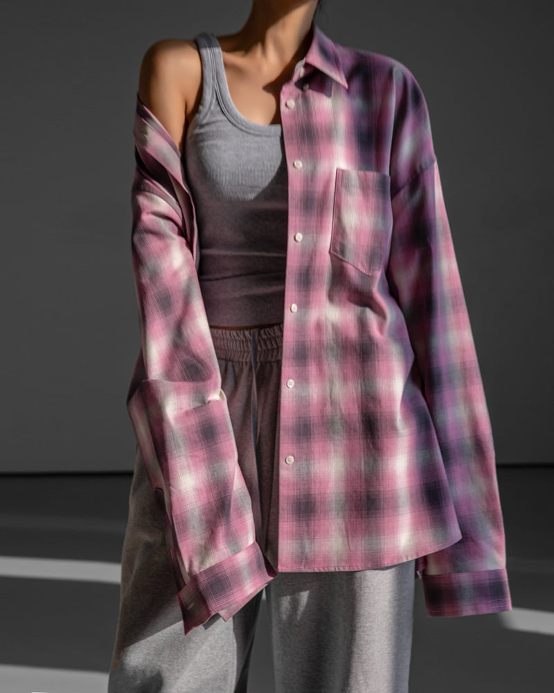 Paper Moon - Korean Women Fashion - #momslook - Oversized Plaid Check Button Down Shirt - 6