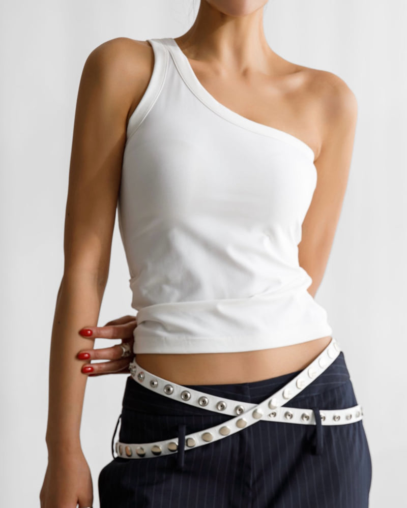 Paper Moon - Korean Women Fashion - #momslook - One Diagonal Line Shoulder Tank Top - 4