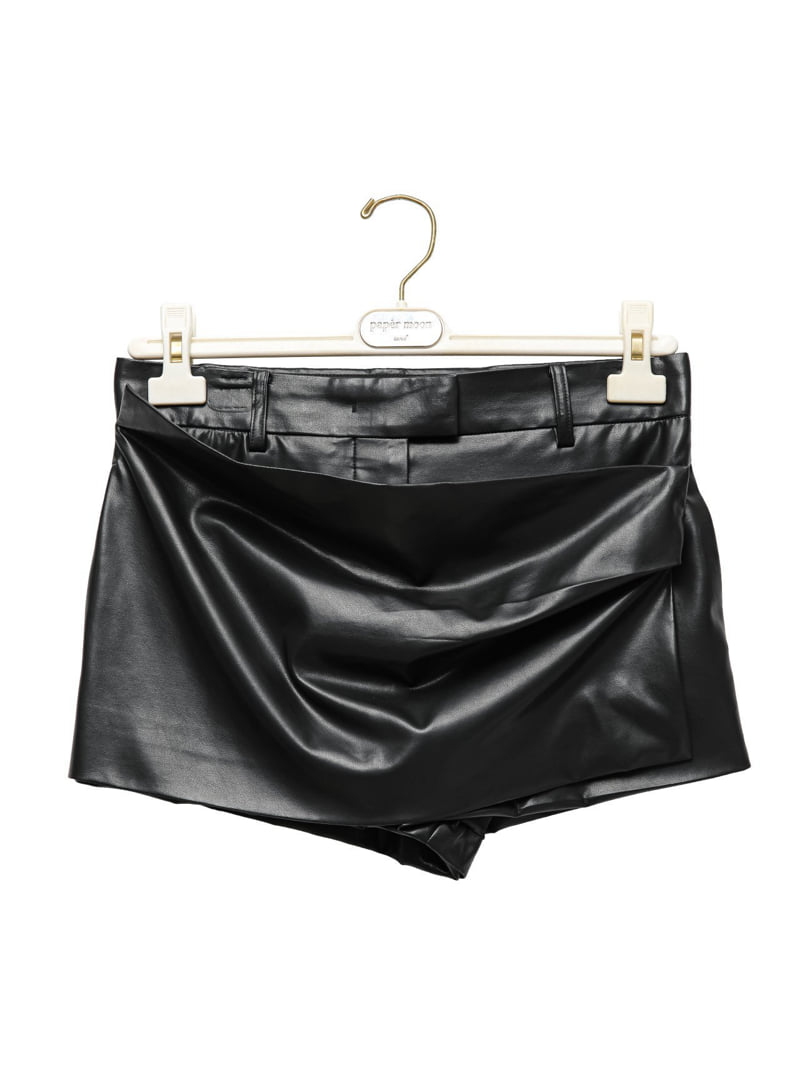 Paper Moon - Korean Women Fashion - #momslook - Vegan Leather Wrap Mini Skirt Detail Shorts - 4