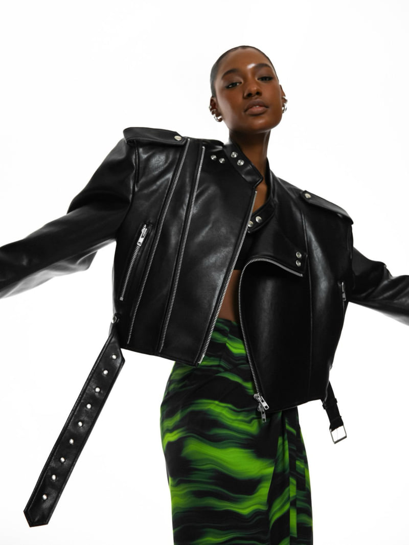 Paper Moon - Korean Women Fashion - #momslook - Double Zipped Detail Buckle Belted Biker Jacket