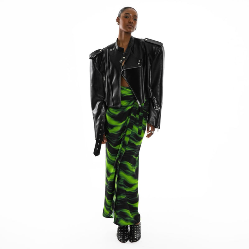 Paper Moon - Korean Women Fashion - #momslook - Double Zipped Detail Buckle Belted Biker Jacket - 2