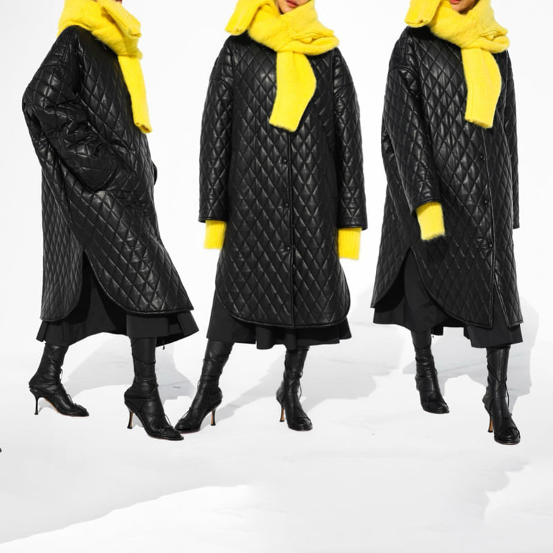Paper Moon - Korean Women Fashion - #momslook - Vegan Leather Quilting Padded Snap Button Coat