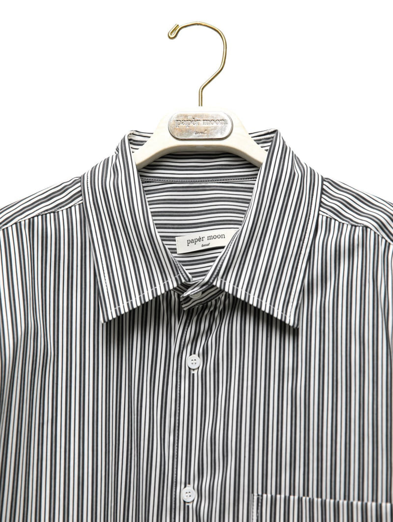 Paper Moon - Korean Women Fashion - #momslook - Boyfriend Fit Oversized Striped Button Down Shirt - 5