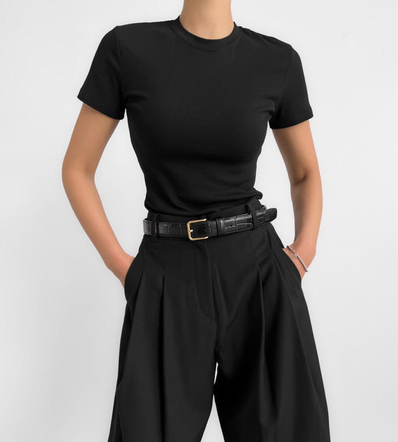 Paper Moon - Korean Women Fashion - #momslook - Ribbed Slim Crewneck Basic Tee - 5