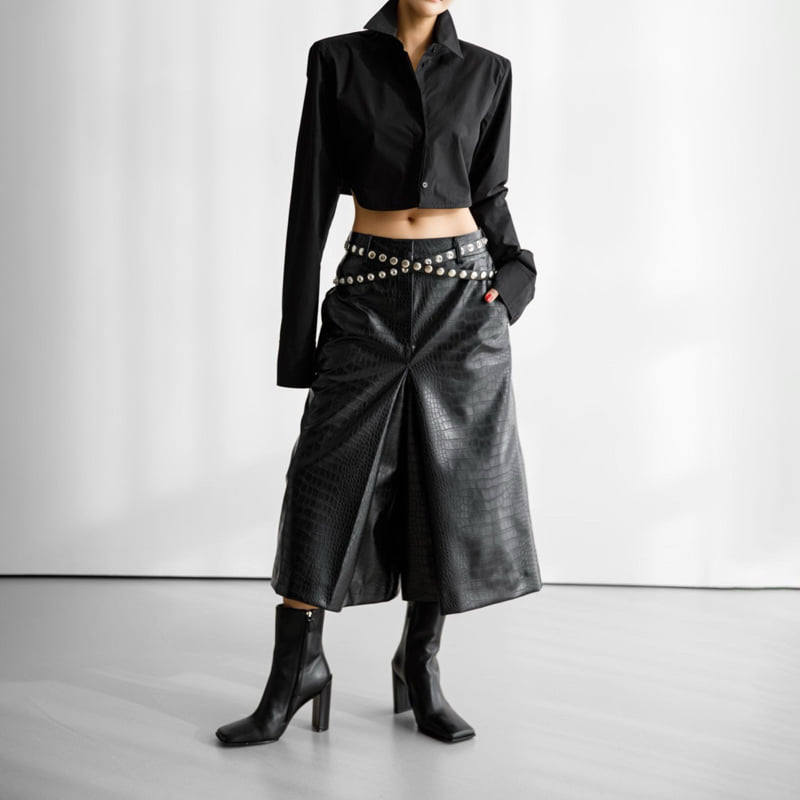 Paper Moon - Korean Women Fashion - #momslook - Classic Shoulder Padded Crop Button Down Shirt