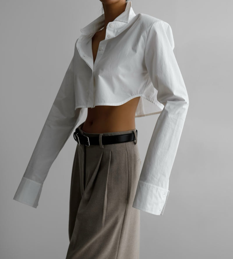 Paper Moon - Korean Women Fashion - #momslook - Classic Shoulder Padded Crop Button Down Shirt - 9