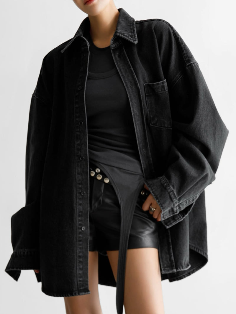 Paper Moon - Korean Women Fashion - #momslook - Maxi Oversized Washed Denim Button Down Shirt - 10