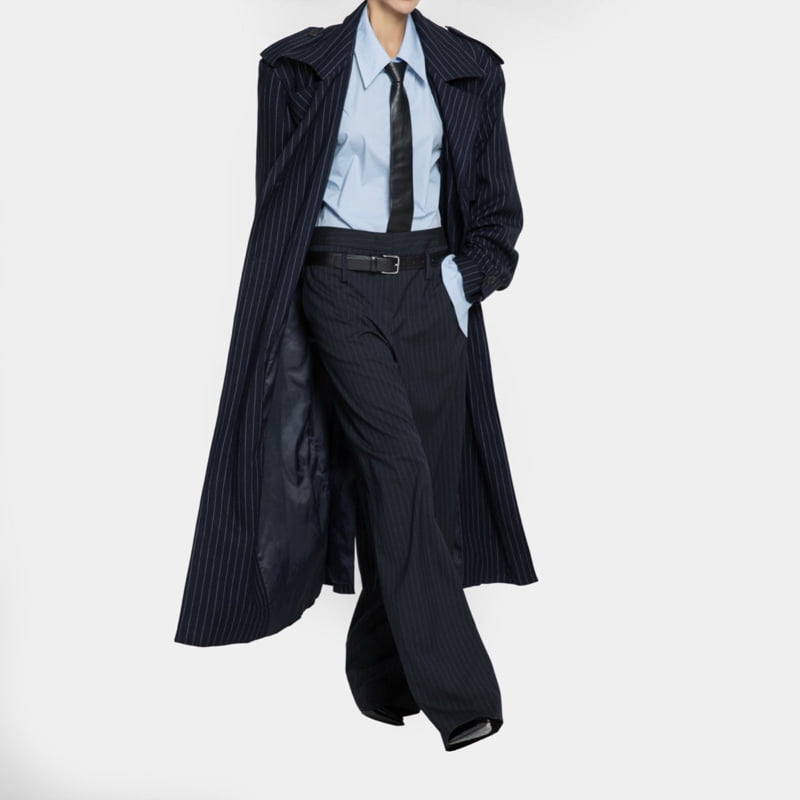 Paper Moon - Korean Women Fashion - #momslook - Low Belted Detail Pin Striped Wide Pants - 7