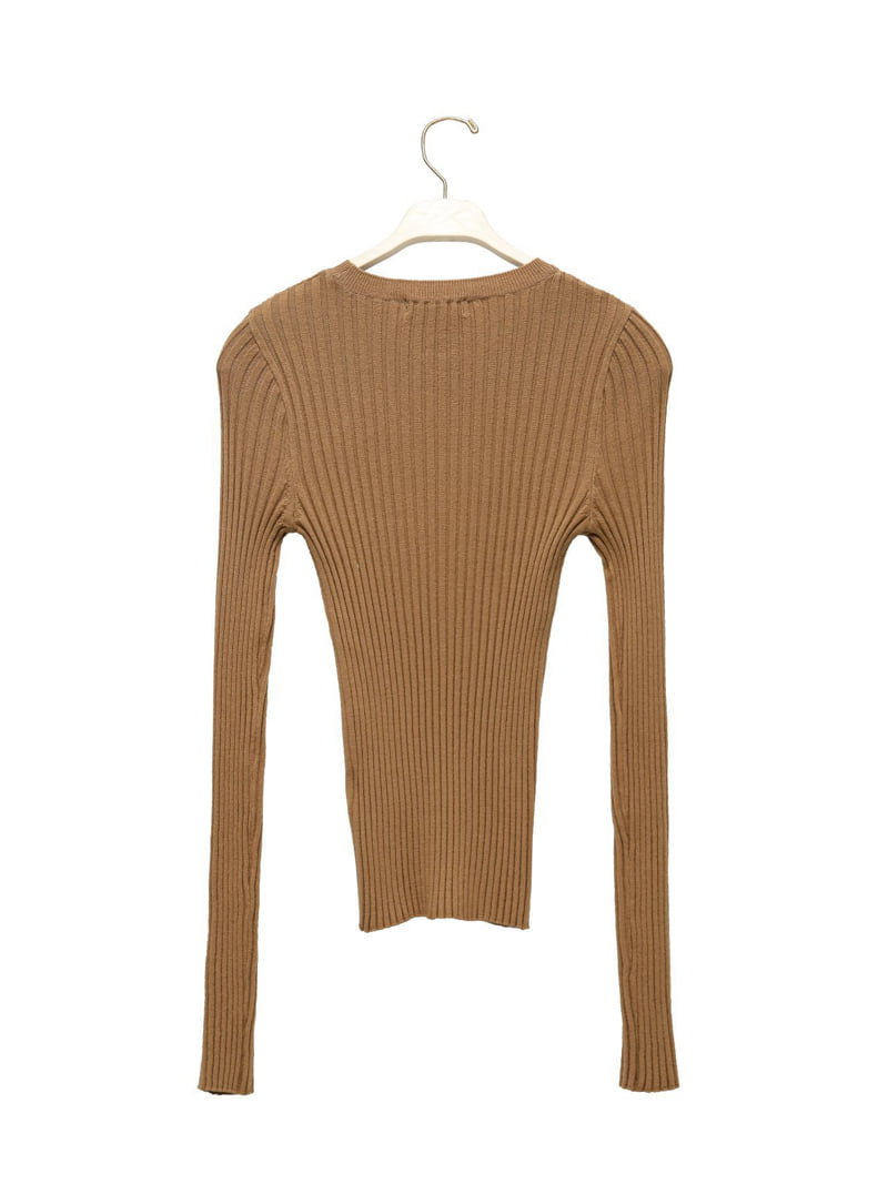 Paper Moon - Korean Women Fashion - #womensfashion - Long Sleeved Ribbed Round Neck Knit Top - 4
