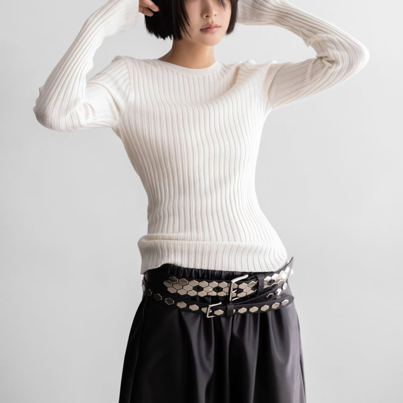 Paper Moon - Korean Women Fashion - #momslook - Long Sleeved Ribbed Round Neck Knit Top - 6