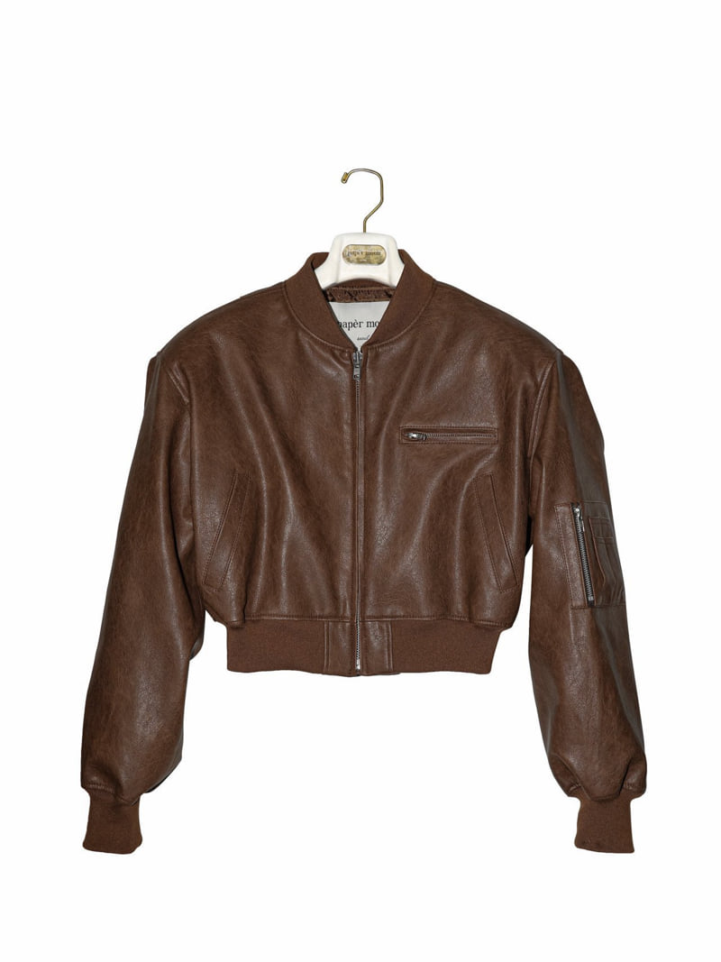 Paper Moon - Korean Women Fashion - #momslook - Vegan Leather Cropped Full-up Bomber Jacket - 10