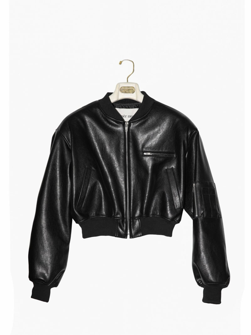 Paper Moon - Korean Women Fashion - #momslook - Vegan Leather Cropped Full-up Bomber Jacket - 11