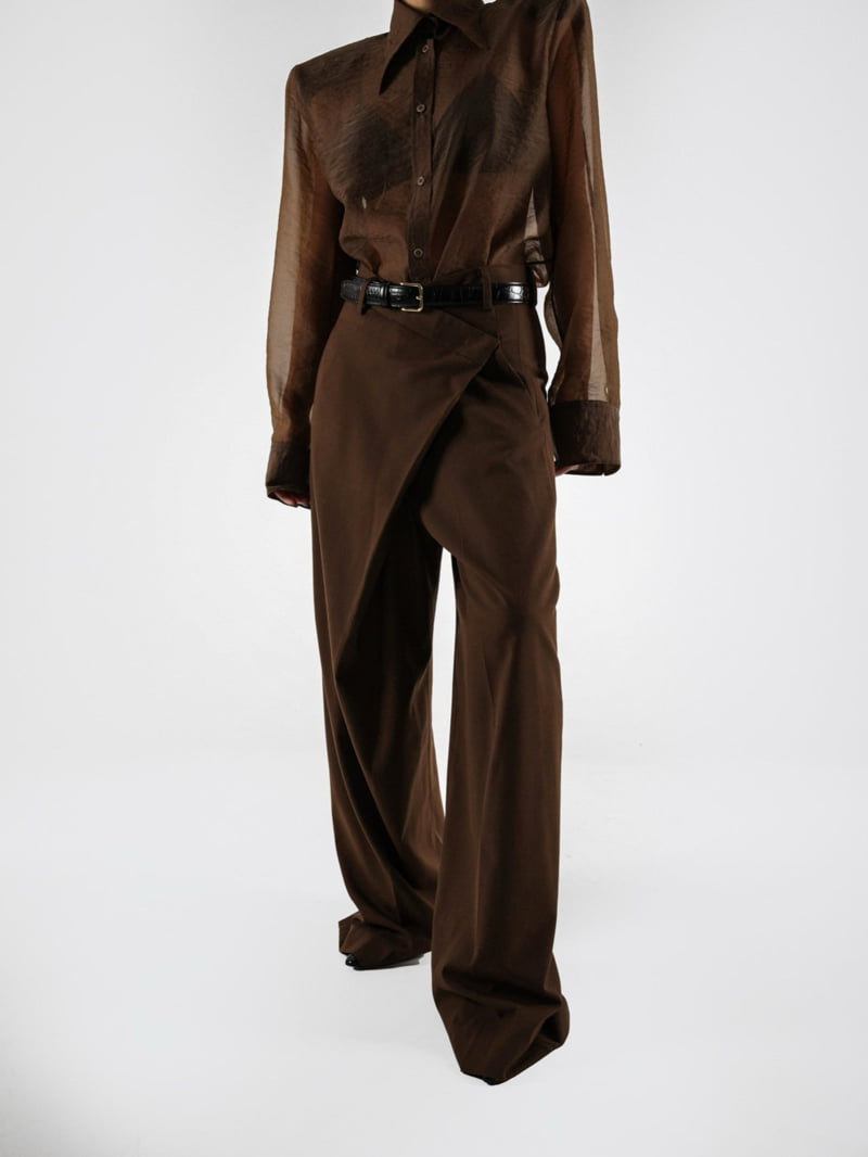 Paper Moon - Korean Women Fashion - #momslook - Asymmetry Pintuck Wide Maxi Trousers