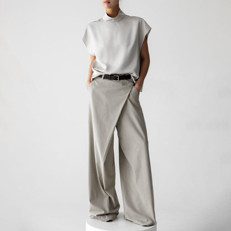 Paper Moon - Korean Women Fashion - #momslook - Asymmetry Pintuck Wide Maxi Trousers - 7