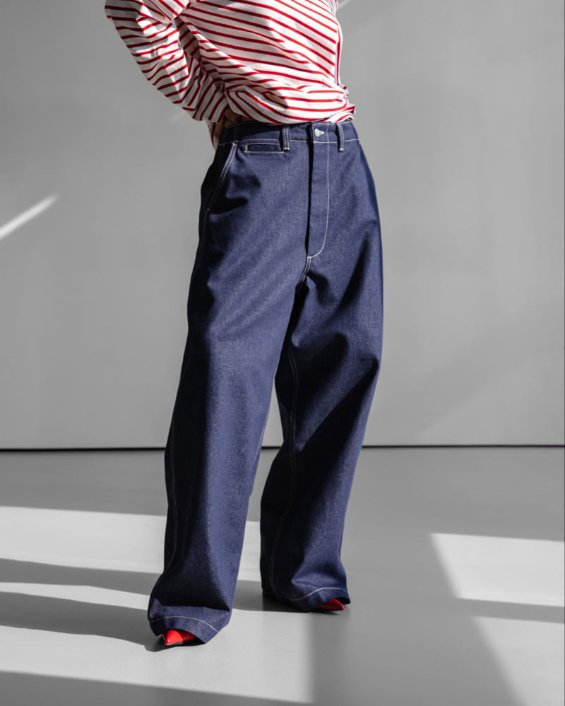 Paper Moon - Korean Women Fashion - #momslook - Stitch Detail Wide Baggy Denim Pants - 5