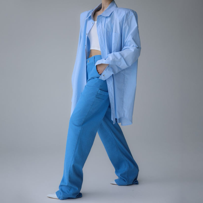 Paper Moon - Korean Women Fashion - #momslook - Maxi Padded Shoulder Cotton Shirt - 3