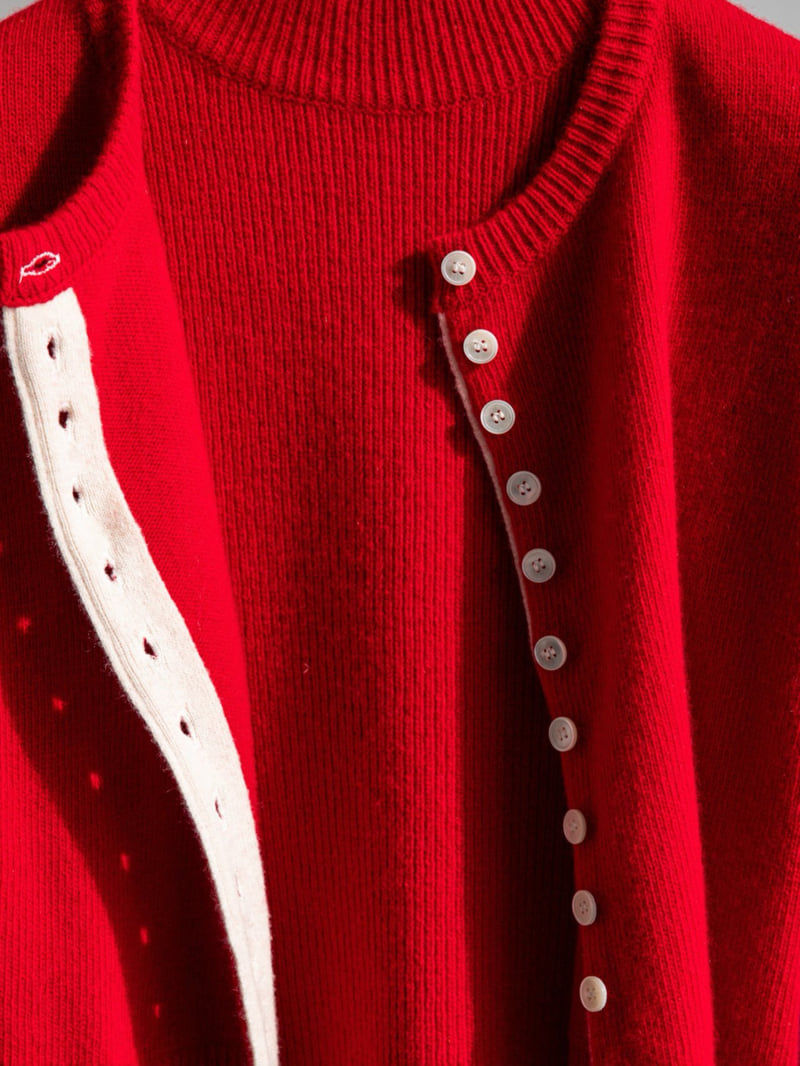 Paper Moon - Korean Women Fashion - #momslook - Colored Bi-Stitched Cashmere Wool Cropped Cardigan - 3