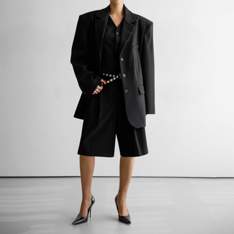 Paper Moon - Korean Women Fashion - #momslook - Flannel Wool Set-up Tailored Blazer